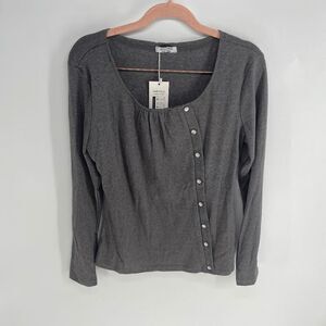 ANGVNS Women's Gray Scoop Neck Button Accent Long Sleeve Top Size Large NWT